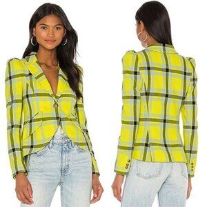NWT Smythe Pouf Sleeve One Button Plaid Long Sleeve Blazer Yellow Size: 10